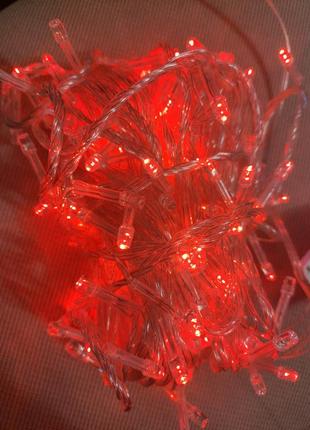 Гирлянда новогодняя нить свечение красное 200led 6м
