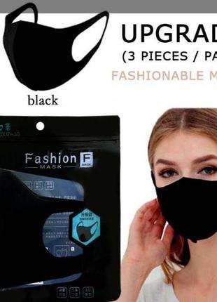 Маска защитная, многоразовая, тканевая, чёрная fashion mask   tra