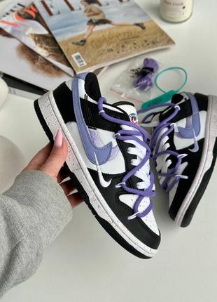 Неймовірні жіночі кросівки nike sb dunk low off-white black white purple чорно-білі