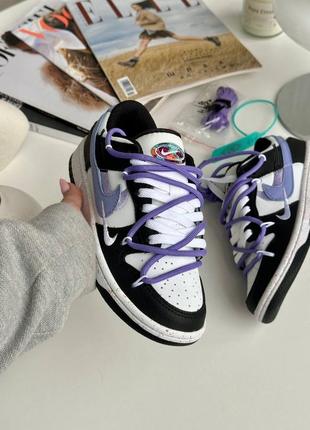 Неймовірні жіночі кросівки sertu nike sb dunk low off-white black white purple чорно-білі3 фото