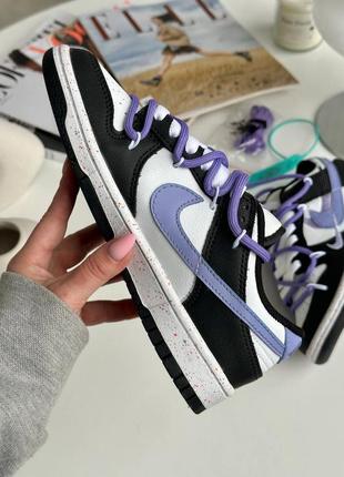 Неймовірні жіночі кросівки sertu nike sb dunk low off-white black white purple чорно-білі4 фото