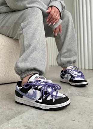 Неймовірні жіночі кросівки sertu nike sb dunk low off-white black white purple чорно-білі6 фото