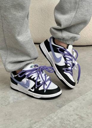 Неймовірні жіночі кросівки sertu nike sb dunk low off-white black white purple чорно-білі2 фото