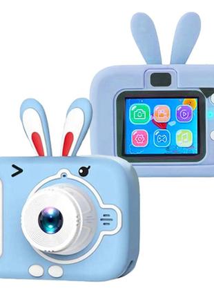 Детская фотокамера с функцией видео, фотокамера для детей с играми x900 rabbit голубой tra