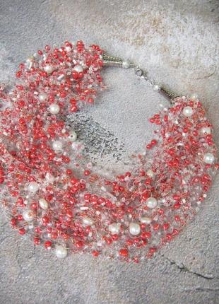 Ожерелье из бисера и бусин " коралловый бриз"