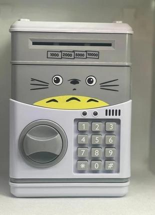 Скарбничка сейф дитяча інтерактивна іграшка кіт сірий із кодовим замком cartoon cat
