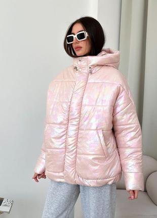 Теплая зимняя куртка розовый перламутр  tra