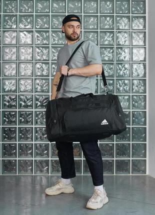 Дорожня сумка чорна adidas, біле лого (вел.)