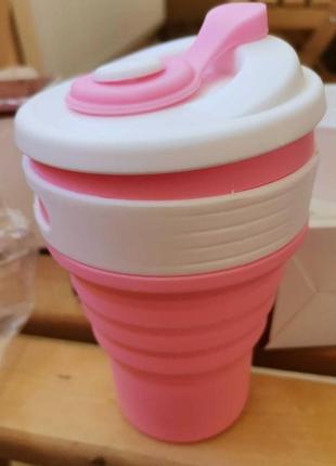 Складная силиконовая чашка collapsible coffe cup с крышкой, пробкой и отверстием для питья 350ml