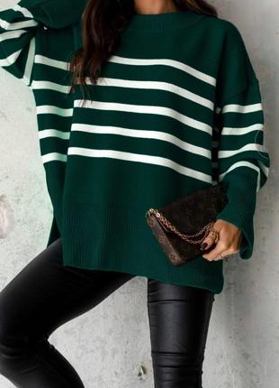Теплый мягкий вязаный свитер зеленый  tra