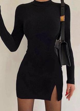 Сексуальное мини платье с разрезом крепдайвинг черный  tra