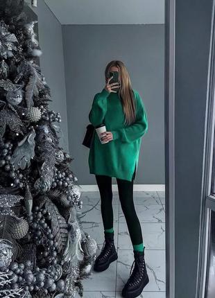 Нереально удобный и классный комплект теплый объемный свитер + лосины зеленый  tra