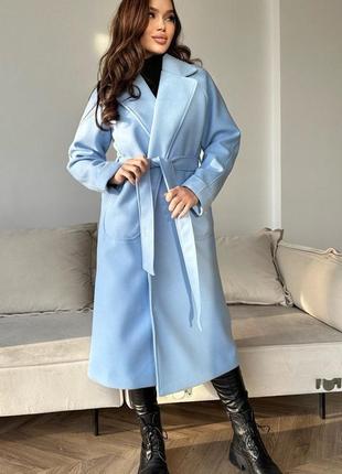 Женское кашемировое пальто голубой  tra