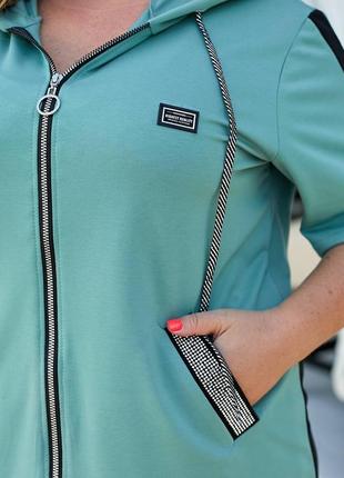 Стильный летний спортивный костюм большого размера на молнии в расцветках рр 48-58