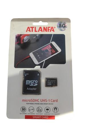 Картка пам'яті microsdhc atlanfa 8 gb class 10 з адаптером