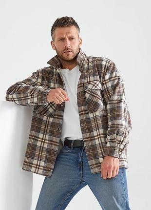 Мужская куртка-рубашка на подкладке из меха коричневый  tra