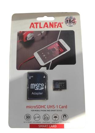 Картка пам'яті microsdhc atlanfa 16 gb class 10 з адаптером