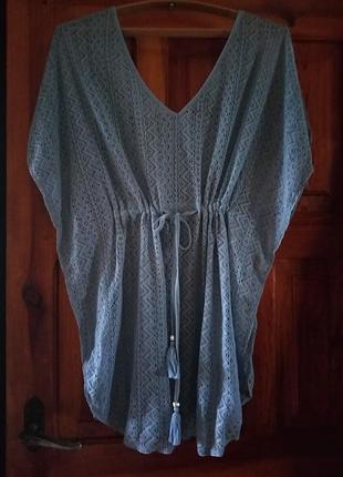 Ажурная брендовая накидка туника сарафан сизого цвета