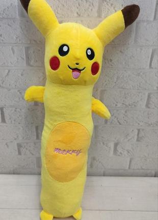 М'яка іграшка подушка, обіймашка, довгий, жовтий, покемон пікачу батон, антистрес 50 см