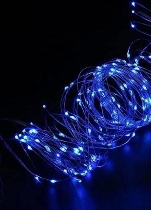 Гірлянда працює від батарейок і usb-колір синій 100 led 10m на мідному дроті (крапля роси)6 фото