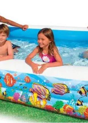 Дитячий надувний басейн, прямокутний 305-183-56 см, 999 л. 3 каблучки