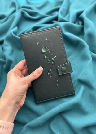 Зелений шкіряний гаманець «краплі»