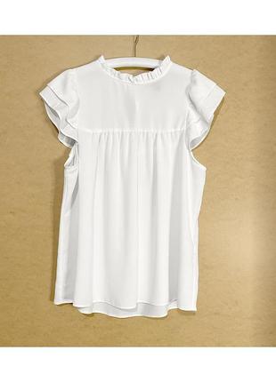 L белая свободная блузка блуза короткий рукав крыльце рюши оборки полиэстер женская