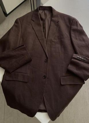 🤎классный актуальный шоколадный льняной пиджак 100% лен подклад тоже натуральный: вискоза базовый и стильный 😍! прямого свободного кроя