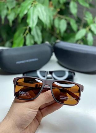 Мужские солнцезащитные очки porsche design коричневые polarized квадратные модные стильные порше