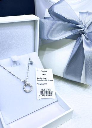 Серебряное ожерелье колье кулон подвеска круг с камнями стильное классическое минимализм серебро проба 925 новое с биркой
