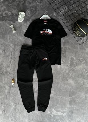 Мужской спортивный костюм the north face футболка + штаны на весну в черном цвете premium качества, стильный и удобный костюм на каждый день
