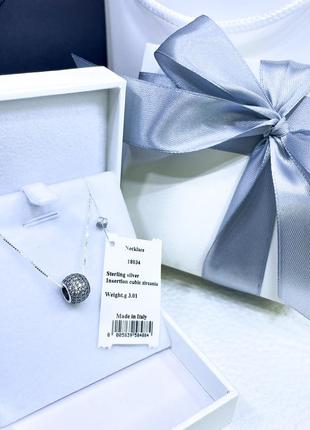 Серебряное ожерелье колье кулон подвеска круг шар сфера с камнями стильное классическое минимализм серебро проба 925 новое с биркой
