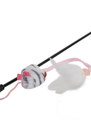 Іграшка для котів дразнилка на стеку з мишкою зі звуковим ефектом gigwi teaser, перо, пластик, текстиль, 51 см