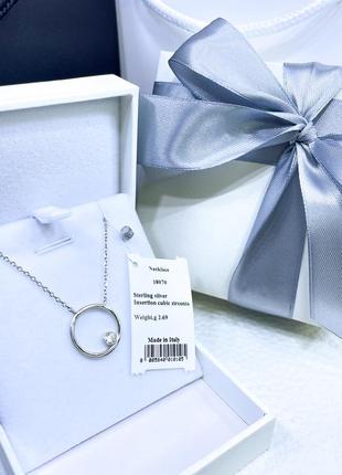 Серебряное ожерелье колье кулон подвеска круг с камнем стильное классическое минимализм серебро проба 925 новое с биркой