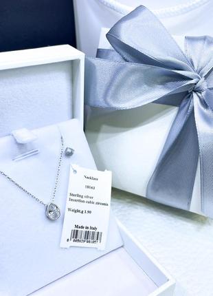 Серебряное ожерелье колье кулон подвеска капля с камнем стильное классическое минимализм серебро проба 925 новое с биркой