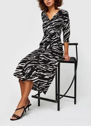 Длинное платье на пуговицах халат с рукавом 3/4 принт зебры
