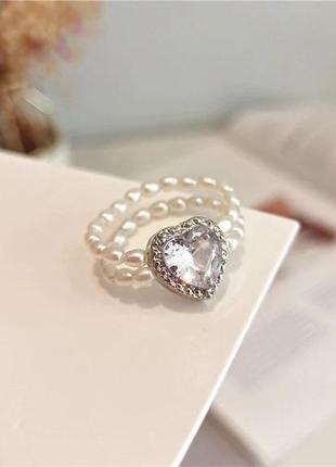 Тренд стильне кільце каблучка перли перлини намистини серце прозорий кристал