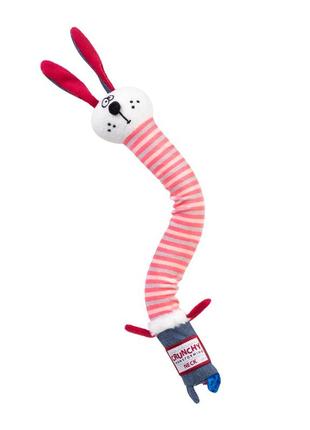 Іграшка для собак заєць з хрусткою шиєю і пищалкой gigwi crunchy, текстиль, пластик, 28 см