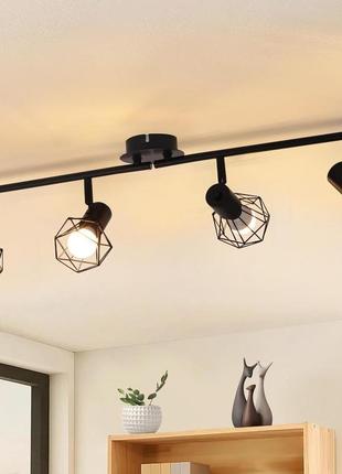 Стельовий прожектор glitterlife 4-bulb ceiling light black - vintage retro e14 стельовий прожектор промисловий на 350°, металевий