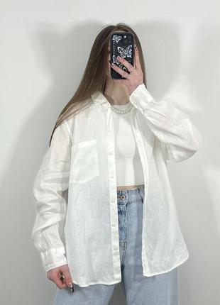 Белая льняная рубашка от h&amp;m