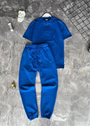 Чоловічий спортивний костюм nike футболка+штани на весну у синьому кольорі premium якості, стильний та зручний костюм на кожен день