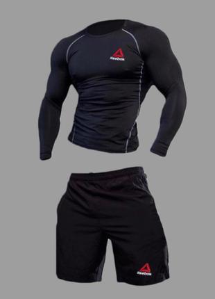 Компрессионная одежда  reebok 2в1 black  модель 2024 (комплект для фитнеса)