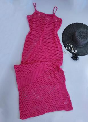 Длинное вязаное ажурное пляжное  платье сетка prettylittlething plt 40, 42, 48, 50, l,  xl