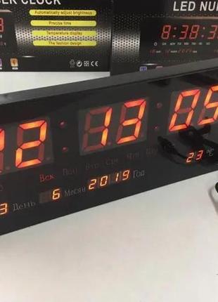 Електронний настінний led-годинник із календарем і градусником vst  (36cm*15cm*3cm) червоне світло