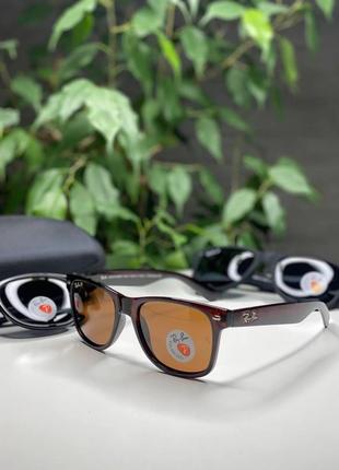 Солнцезащитные очки ray ban wayfarer коричневые глянцевые 2140 polarized рей бен вайфареры с поляризацией