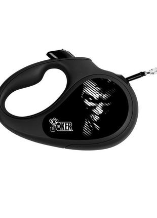 Повідець-рулетка для собак waudog r-leash, малюнок "джокер чорний", s, до 15 кг, 5 м, світловідбиваюча стрічка