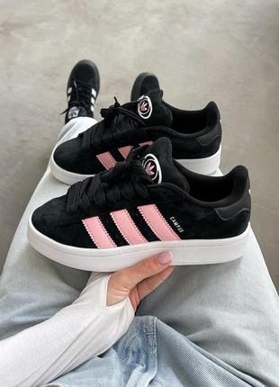 Стильные женские кроссовки adidas campus 00s black pink чёрные с розовым