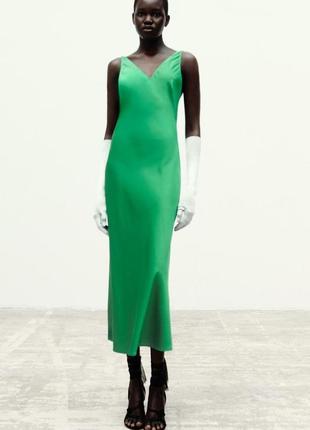 Атласна сукня сатинова зелена zara new