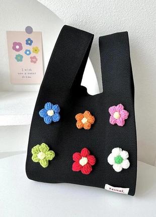 Тренд стильна жіноча в'язана текстильна сумка шопер квіти
