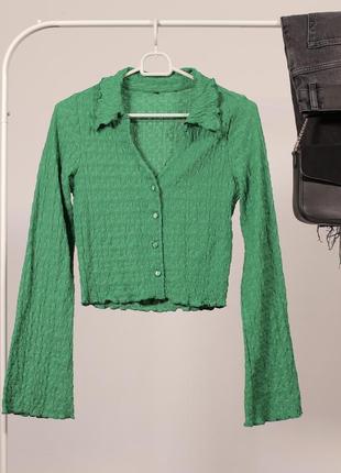 Зелена фактурна вкорочена блуза monki